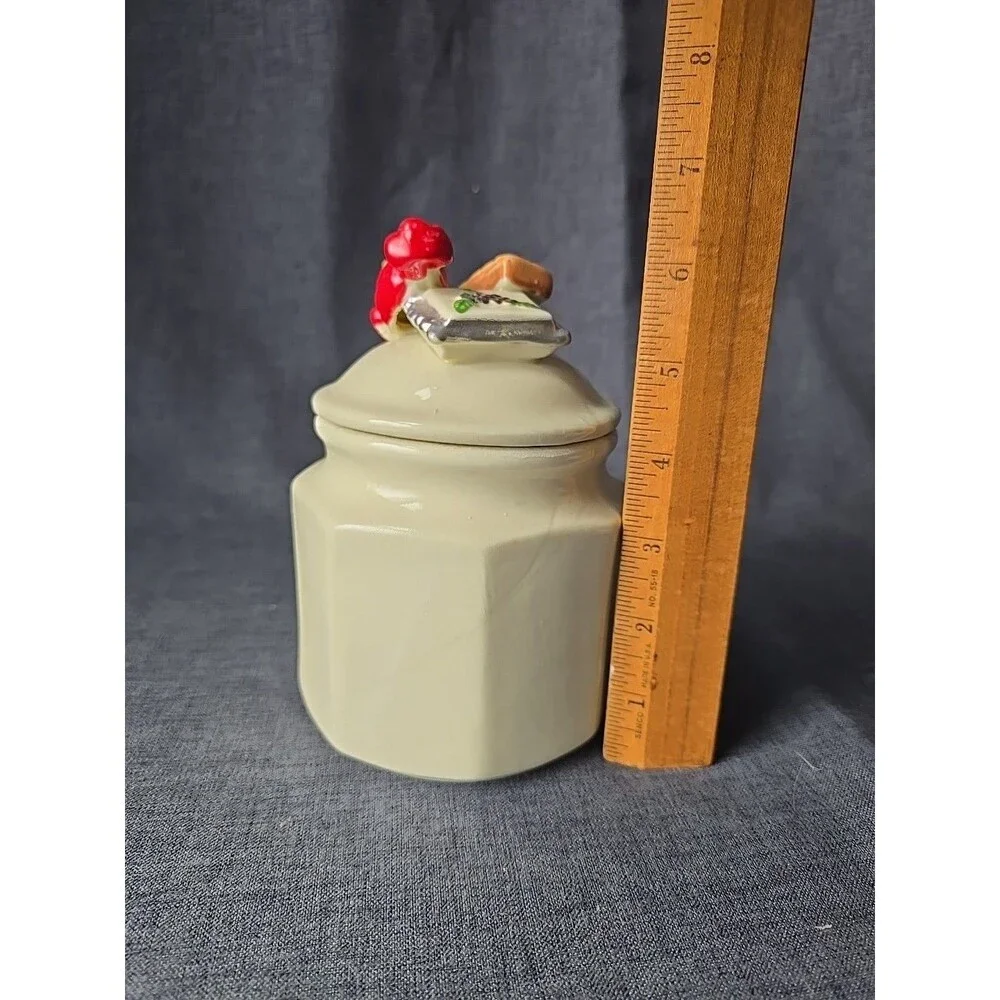 Vintage Ceramic Beige Sweets Candy Jar Canister Cottagecore Grandma Decor
